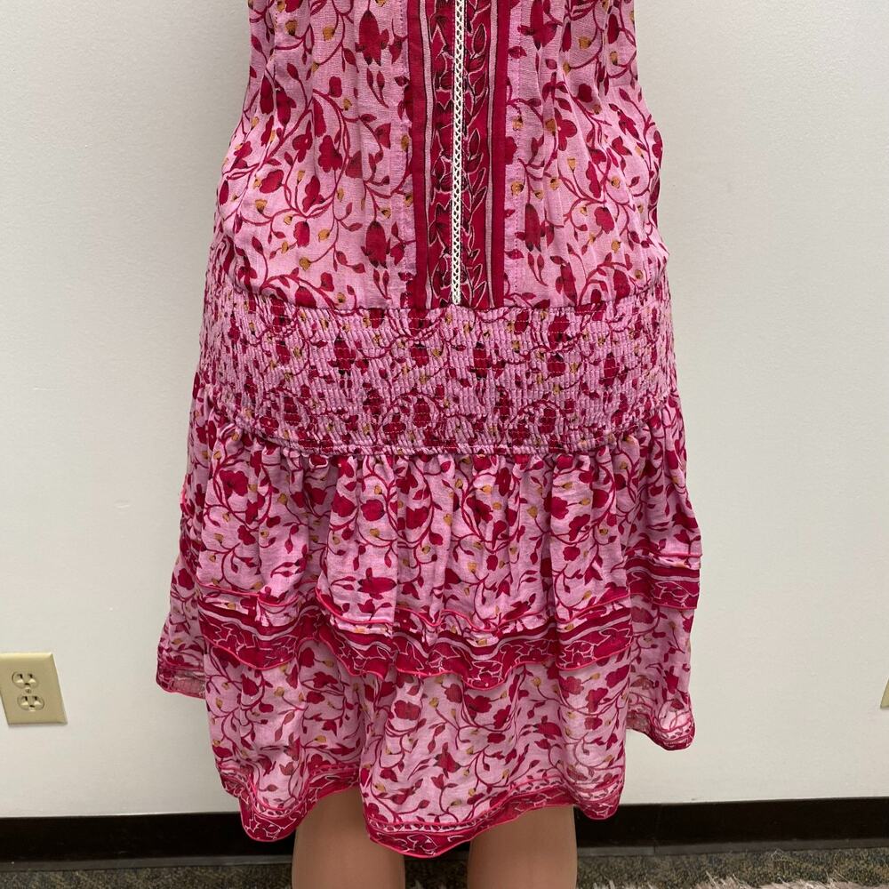 Poupette St Barth Womens Pink Floral Halter Sleeveless Smocked Ruffled Dress L - Picture 9 of 16